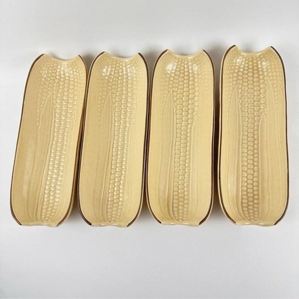 Pfaltzgraff Village 4 Corn on the Cob Holder Dish #46 Tan USA Serving Vintage